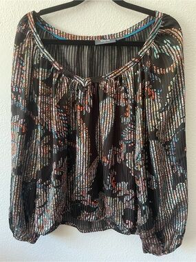 Maeve by Anthropologie Black Multicolor Paisley Blouse with Balloon Sleeve Small